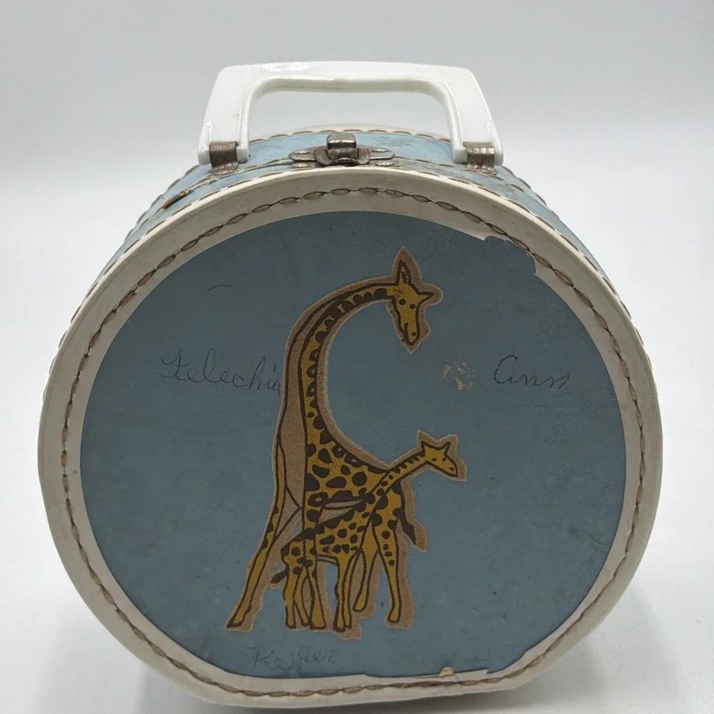 RARE VINTAGE 1960's Child's/Doll's Travel Case Flocked Giraffes